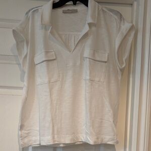 LOFT White Collared Blouse with Pockets